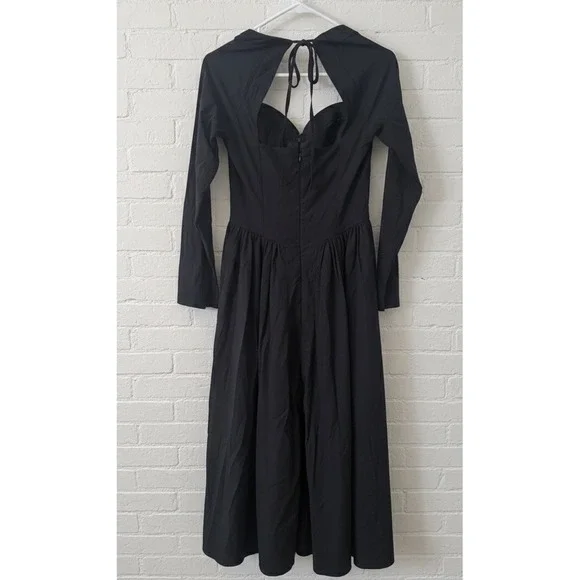 Whimsy 🖤Goth Black Midi Dress  M‎ Sweetheart Neck Long Sleeve Witchy Fairycore - Picture 3 of 3
